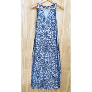 J. Jill maxi dress contrast trim pink blue bohemian casual tunic cottage women S